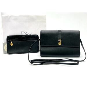 Christian Dior CD Logo Black Leather Shoulder Crossbody Bag and Pouch W/Bag